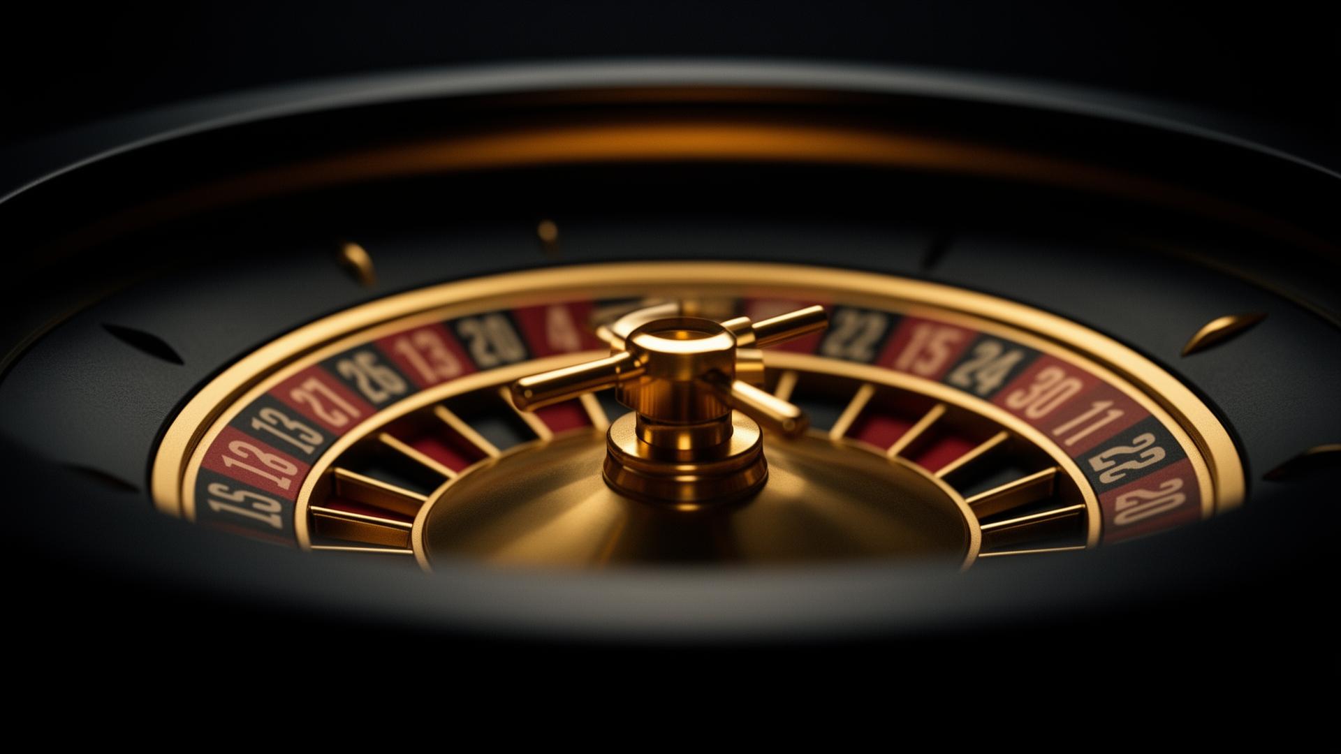 Golden roulette wheel detail in matte black setting